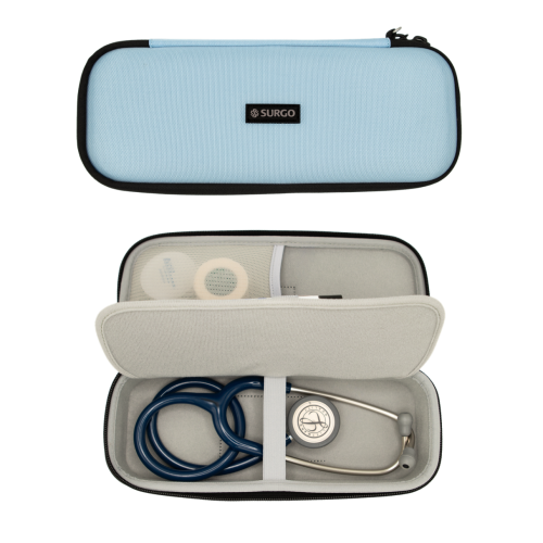 Deluxe Deep Compact Stethoscope Case 350-513BLU in blue for medical equipment storage.