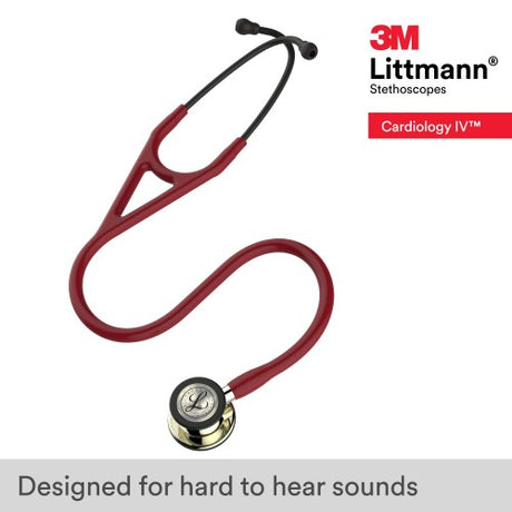 Littmann Cardiology IV Stethoscope in Burgundy with Champagne-Finish Chestpiece, 27-inch tubing.