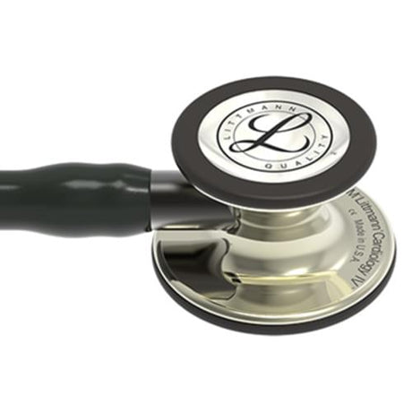 Littmann Cardiology IV Stethoscope in Black with Champagne Chestpiece for Advanced Cardiac Assessment.
