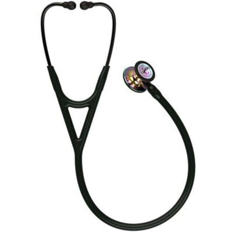 Littmann Cardiology IV Stethoscope in Black with Rainbow Chestpiece for Advanced Cardiac Auscultation.