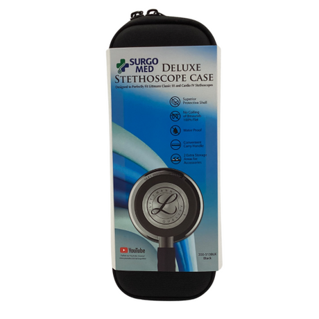 Deluxe Deep Compact Stethoscope Case 350-513BLK in black protective storage.