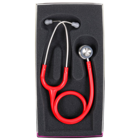 Littmann 2113 Pediatric Stethoscope 28 inch length in red with dual-sided chestpiece.
