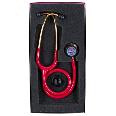 Littmann Classic III Stethoscope SKU 350-5806 in Raspberry with Rainbow Tubing.