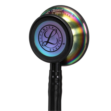 Littmann Classic III Stethoscope in Black with Rainbow Chestpiece, 27-inch Length.
