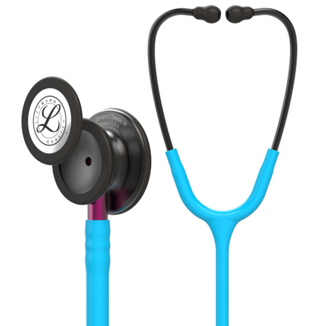 Littmann Classic III Stethoscope with Smoke Tubing and Turquoise Pink Accents.