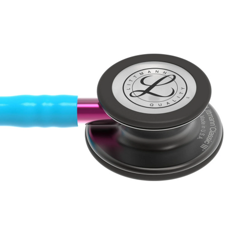 Littmann Classic III Stethoscope in Smoke with Turquoise and Pink Tubing.