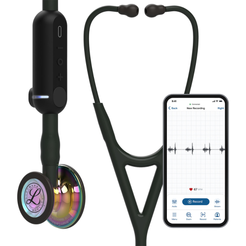 3M Littmann Core Digital Stethoscope with High Polish Rainbow Chestpiece and Black Tubing.