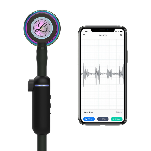 3M Littmann Core Digital Stethoscope with High Polish Rainbow Chestpiece and Black Tubing.