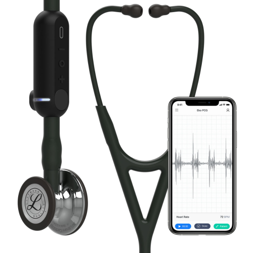 3M Littmann Core Digital Stethoscope with Mirror Finish Chestpiece in Black, 27-inch Length.