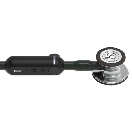 3M Littmann Core Digital Stethoscope with Mirror Finish Chestpiece in Black, 27-inch length.